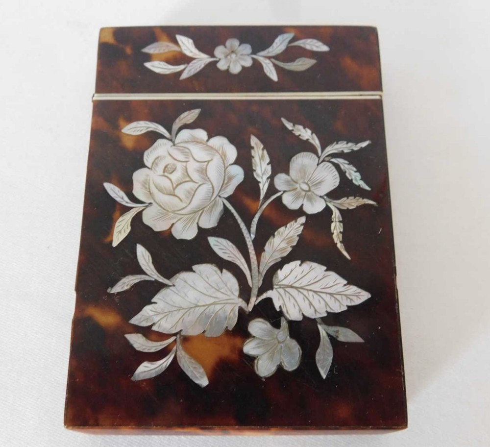 tortoishell and mother of pearl inlaid card case