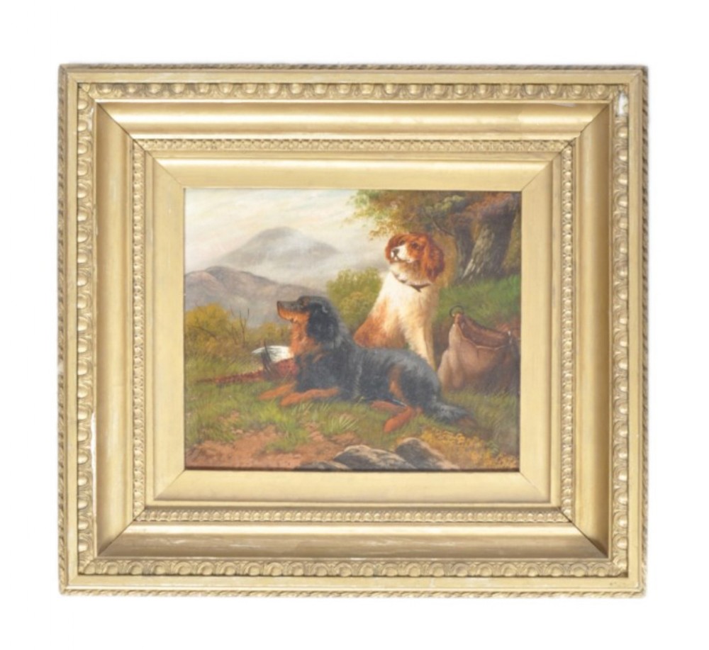c19th oil painting of two cocker spaniels