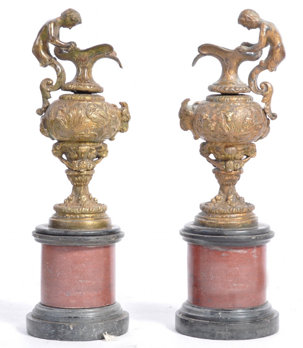 a pair of c19th french antique classical bronze and gilded urns