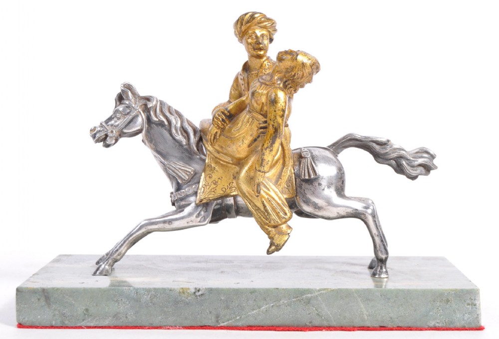 c19th bronze gold and silver plated couple on horseback
