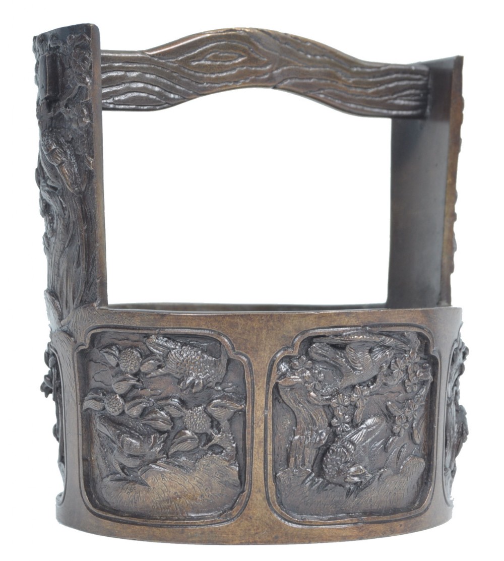 c19th meiji period bronze well shaped planter