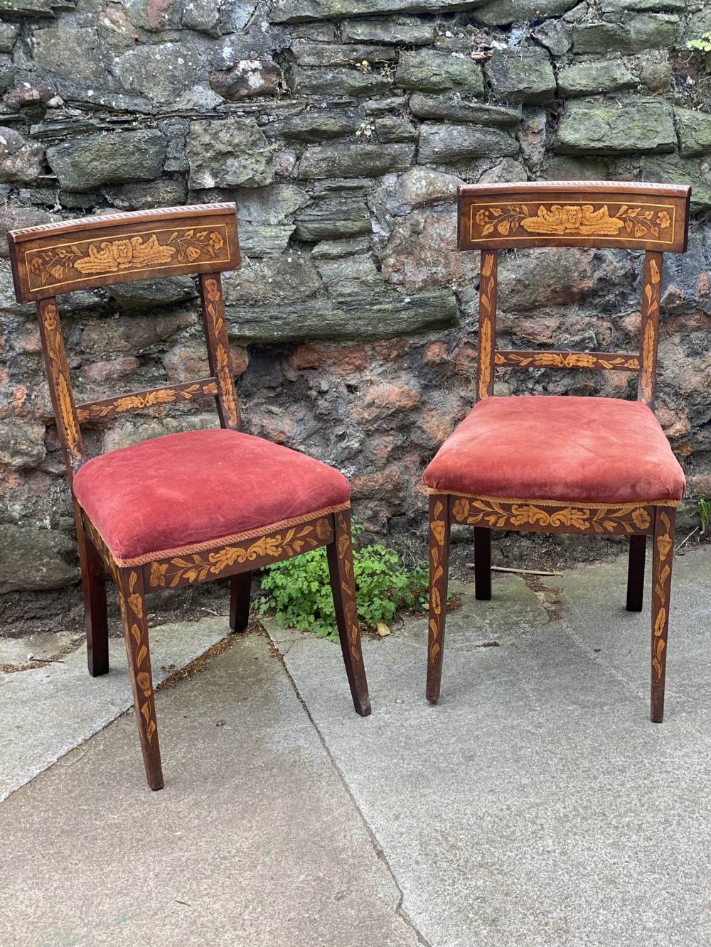 pair of c19th dutch marquetry chairs