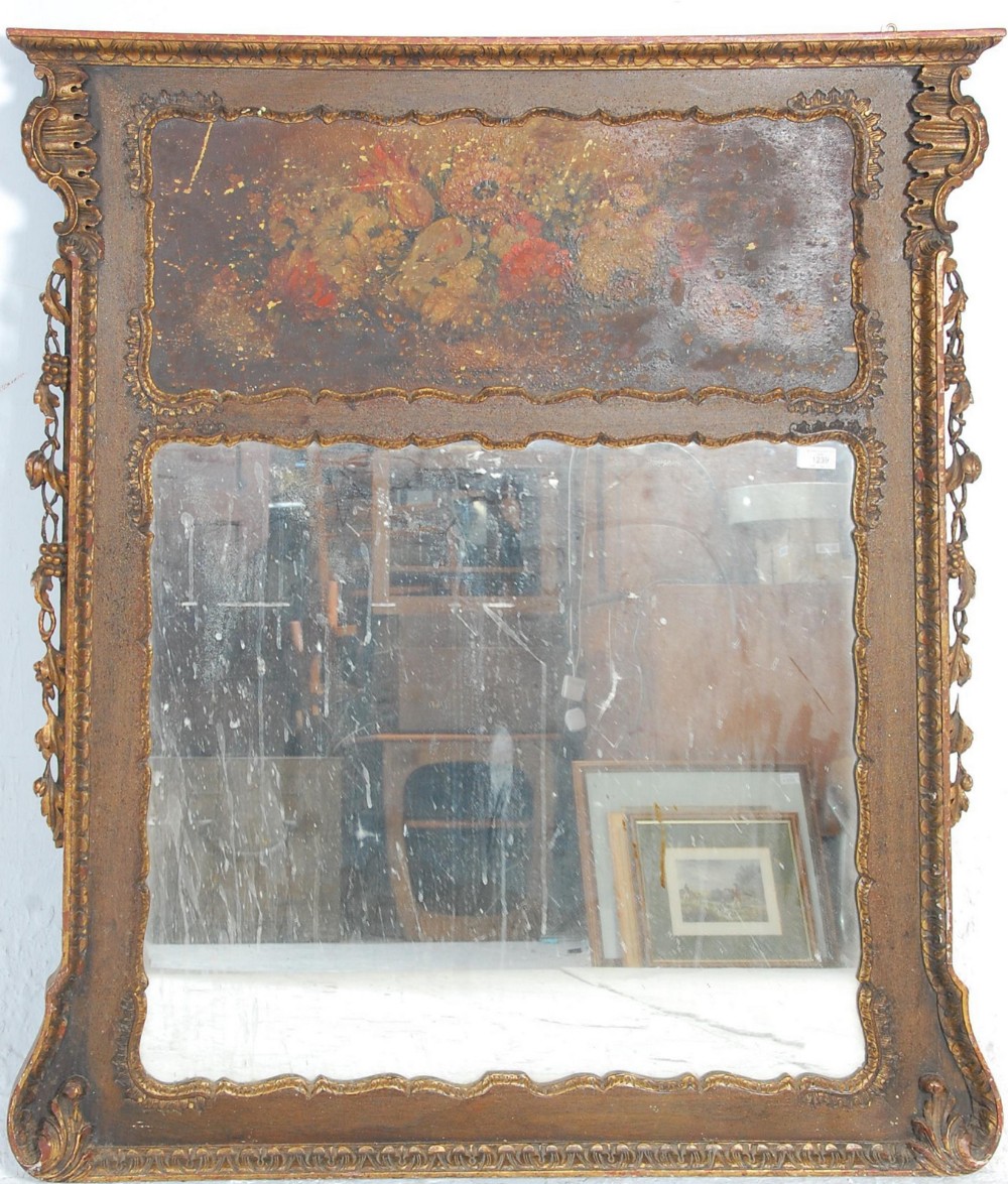 c19th trumeau mirror with painted still life in the top