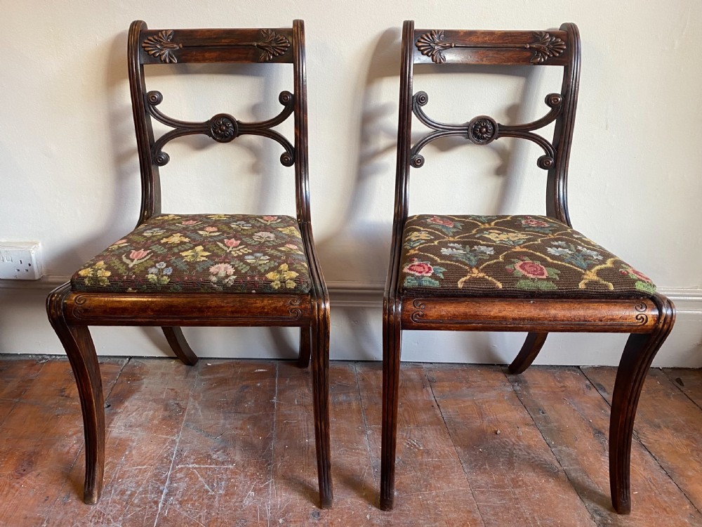 pair of regency chairs with tapestry seat in the gillows manner