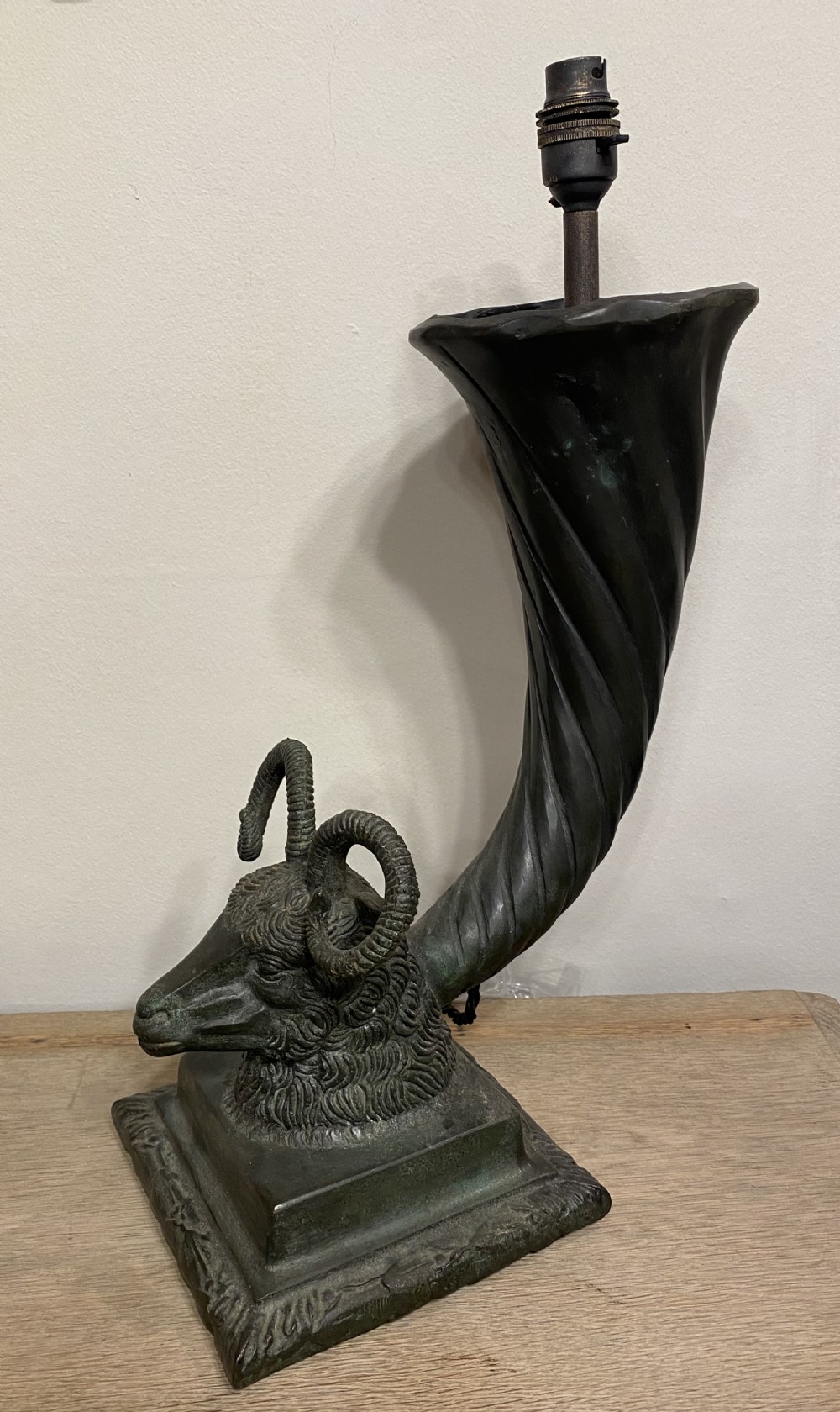 bronze cornucopia and rams head table lamp