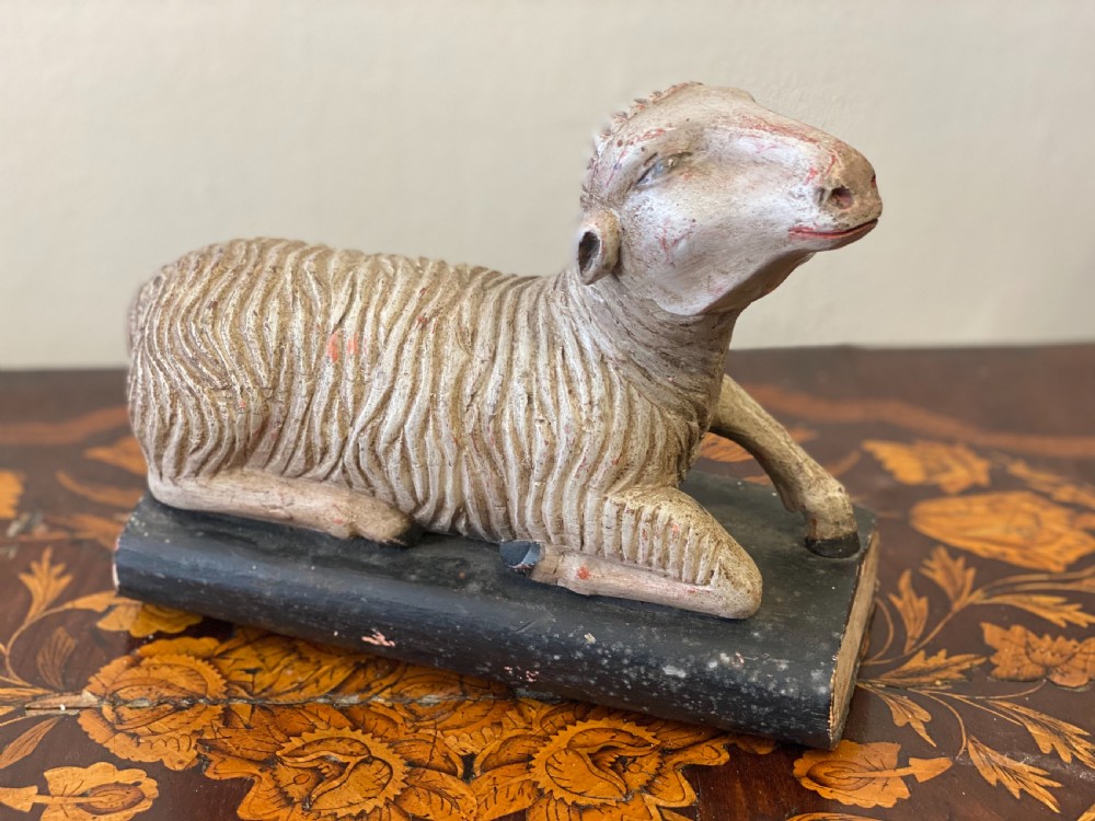 c19th carved polychrome lamb of god