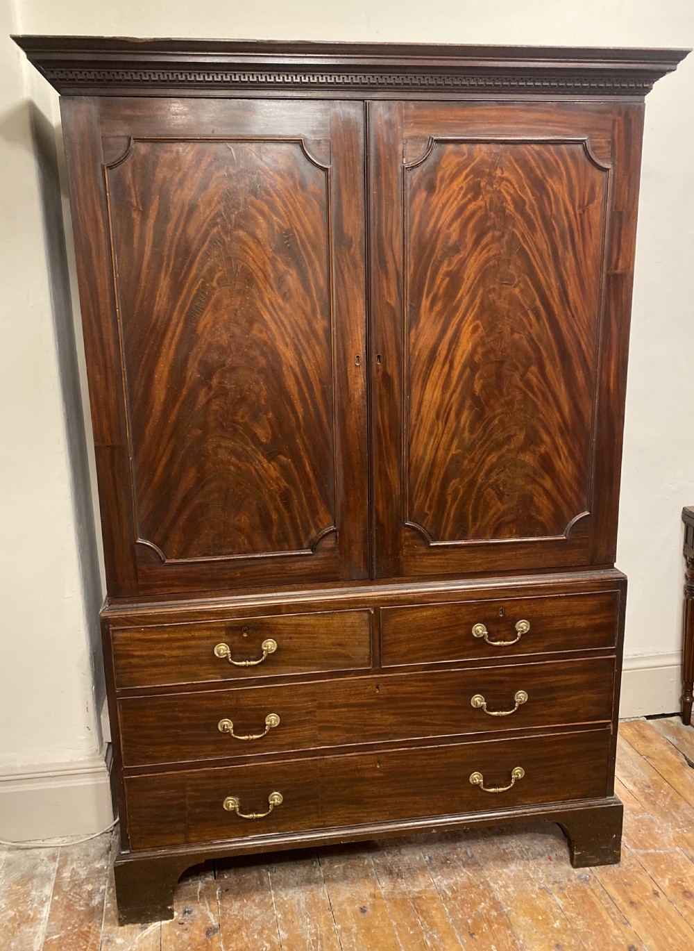 c18th flame mahogany linen press