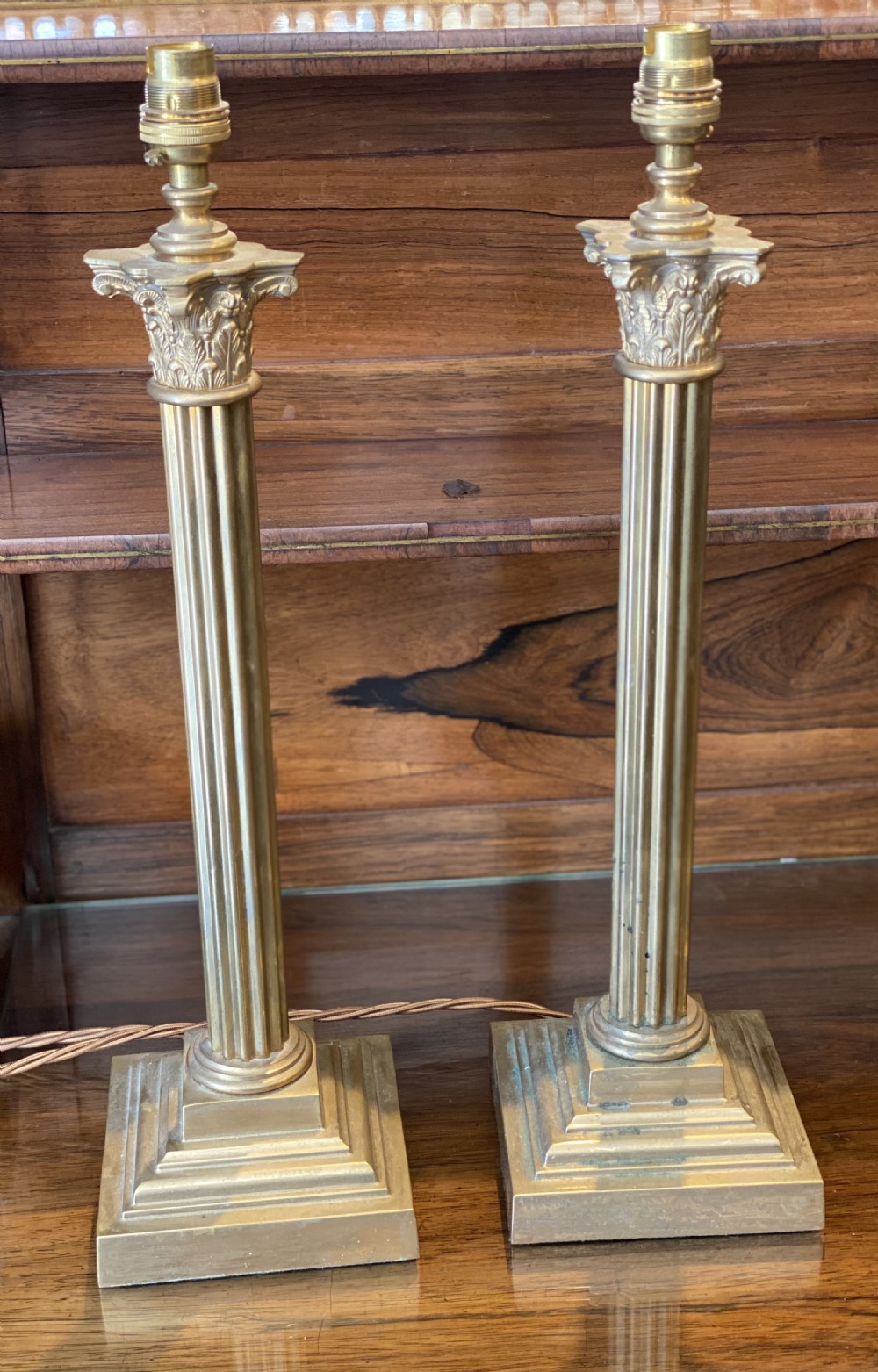 pair of tall corinthian column table lamps