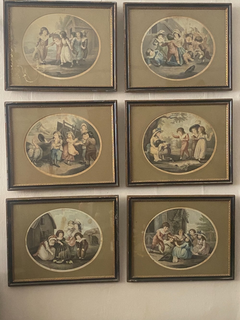 set of six f bartollozzi coloured stipple engravings of children dated 1795
