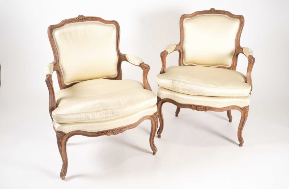 luis xv pair of french fautiels armchairs in beech