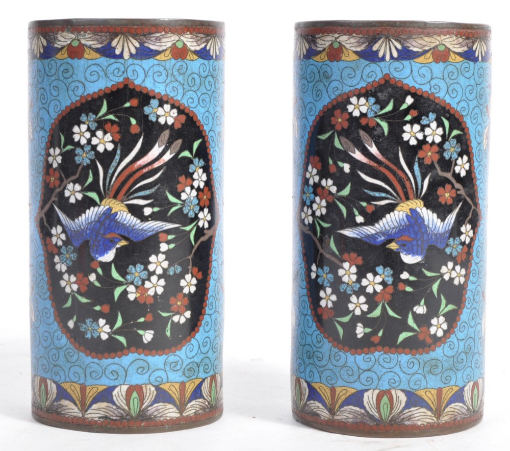 c19th pair of cloisonn chinese brush pots