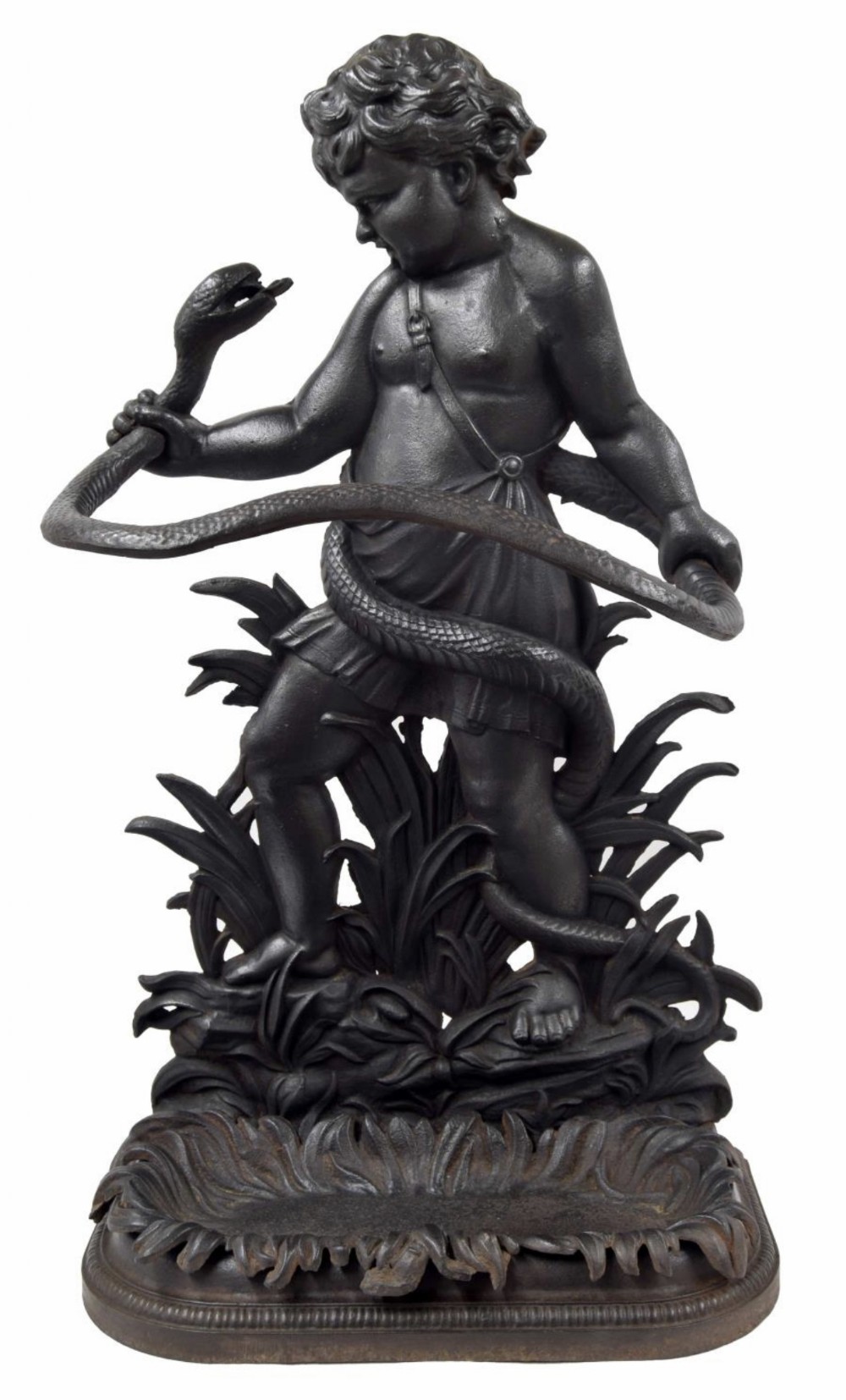 c19th cast iron umbrella stand depicting hercules and the serpent