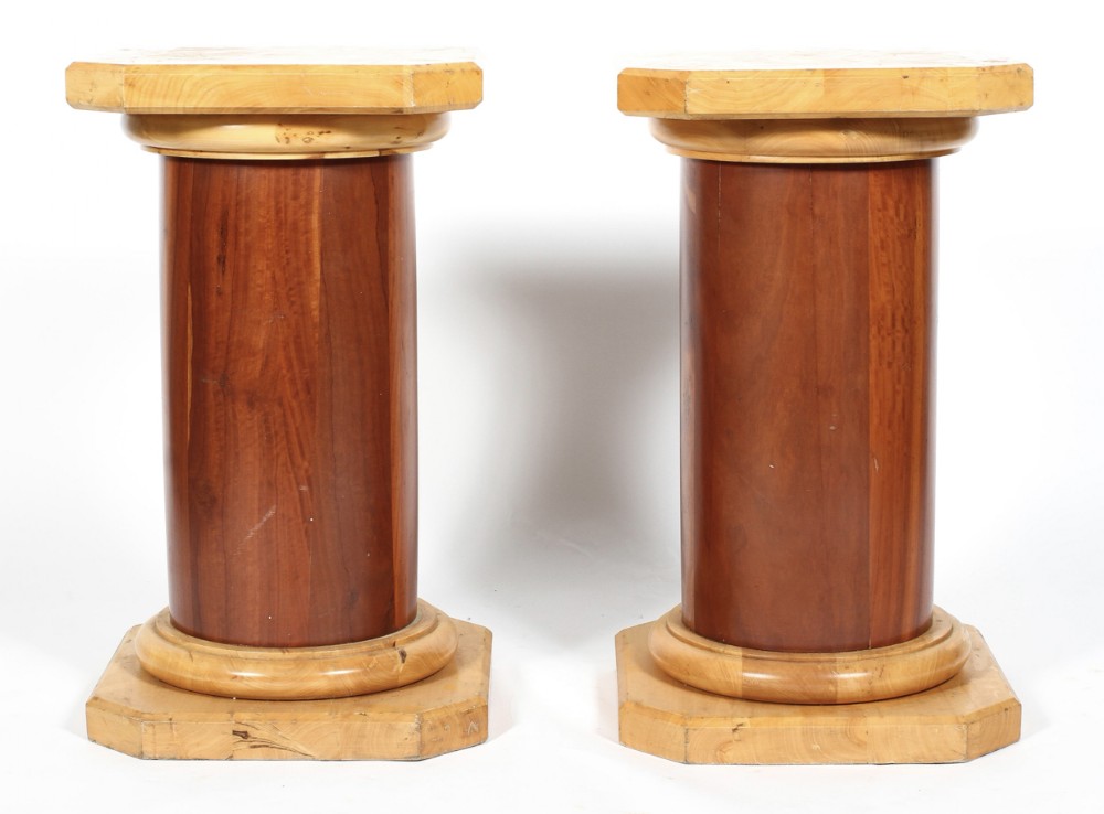 pair of early c20th pedestals in cherry and birch