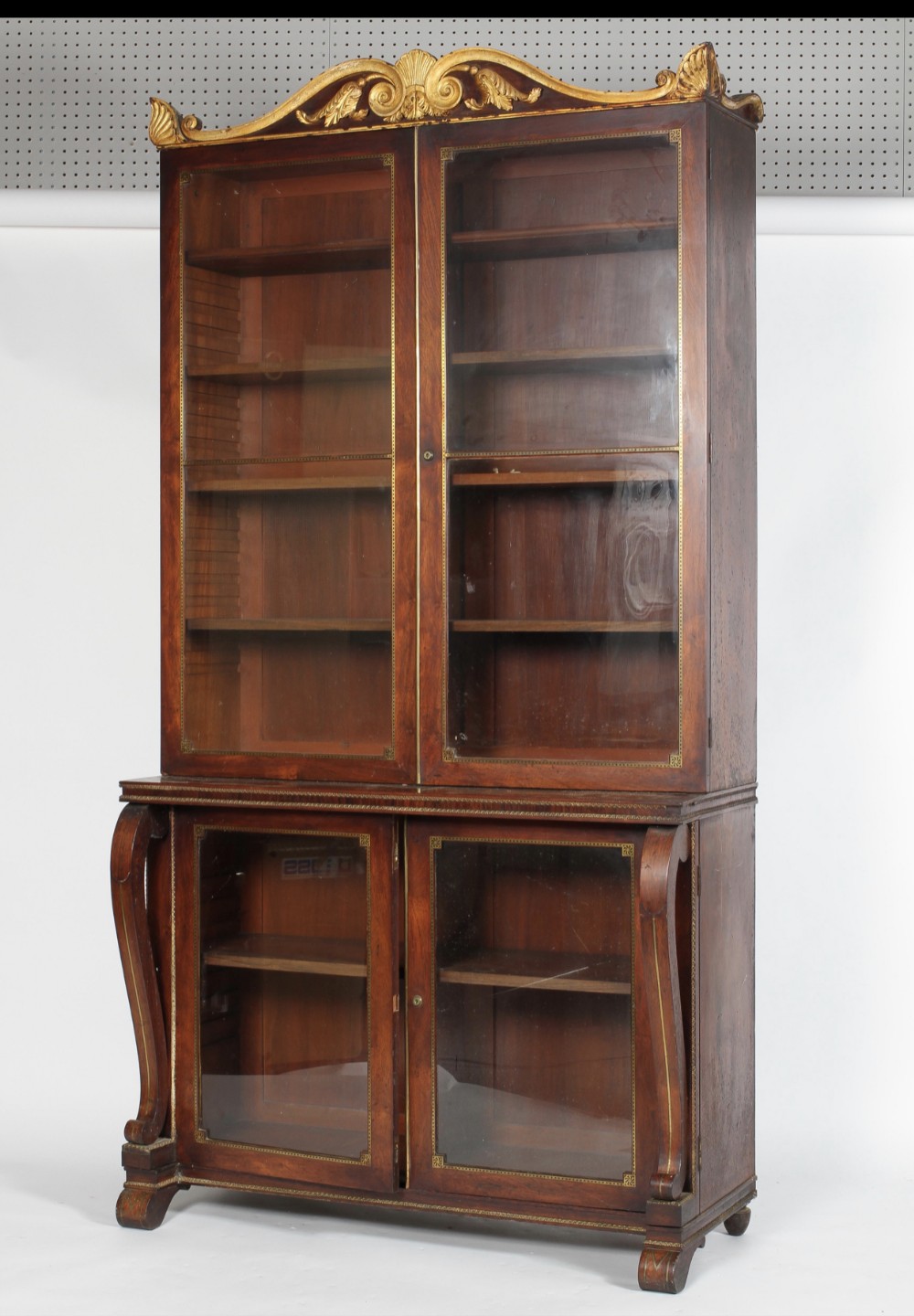 regency rosewood and brass inlaid display cabinetbookcase