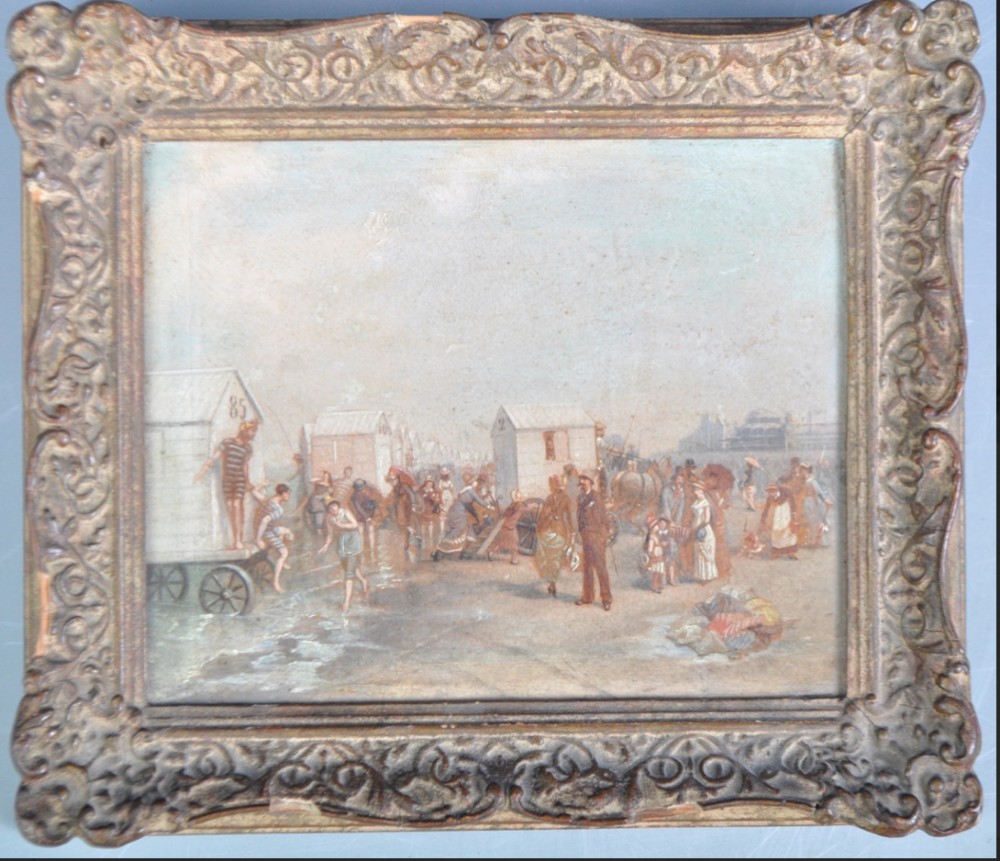 c19th oil painting of french seaside scene circle of eugene boudin