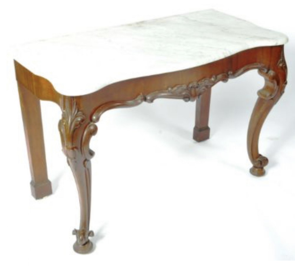 c19th serpentine mahogany and marble topped hall consul table