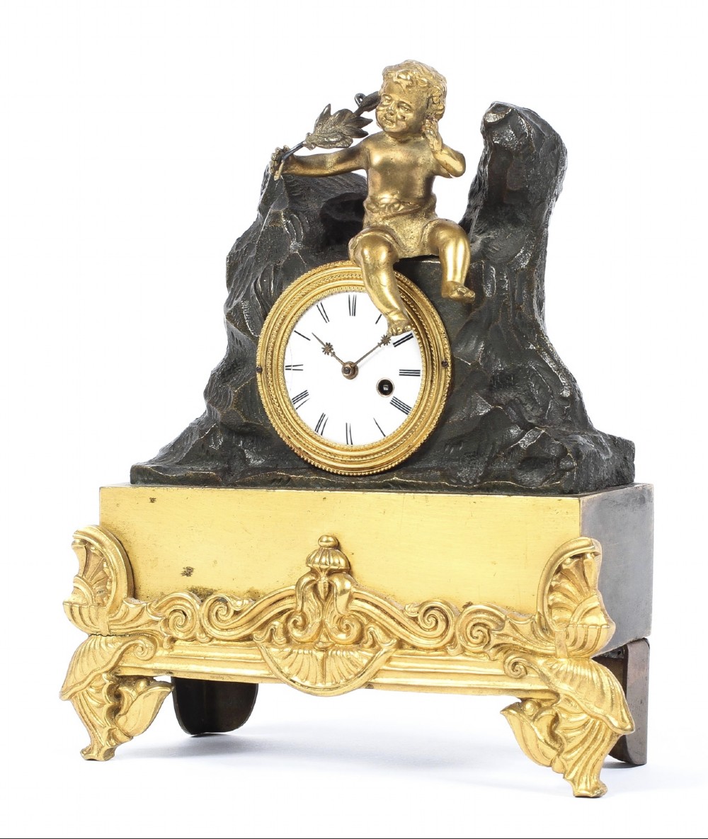 miniature bronze and gilt mantel clock by jupp barber borough