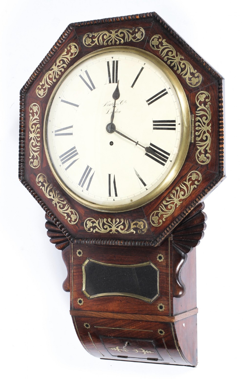 regency rosewood and brass inlaid wall clock