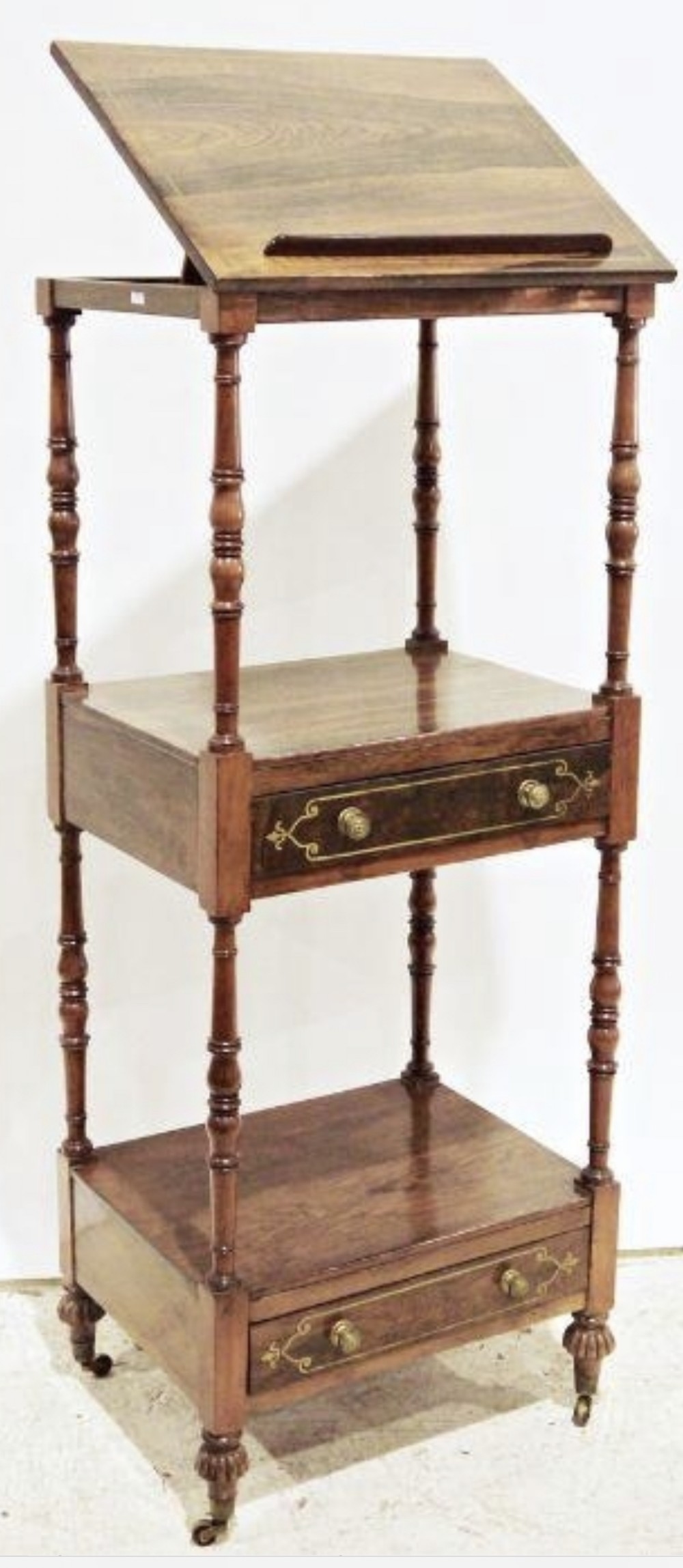 c19th rosewood and brass inlaid etagere