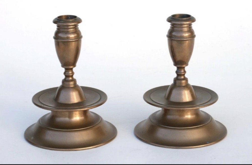 c19th pair of swedish bell metal candlesticks