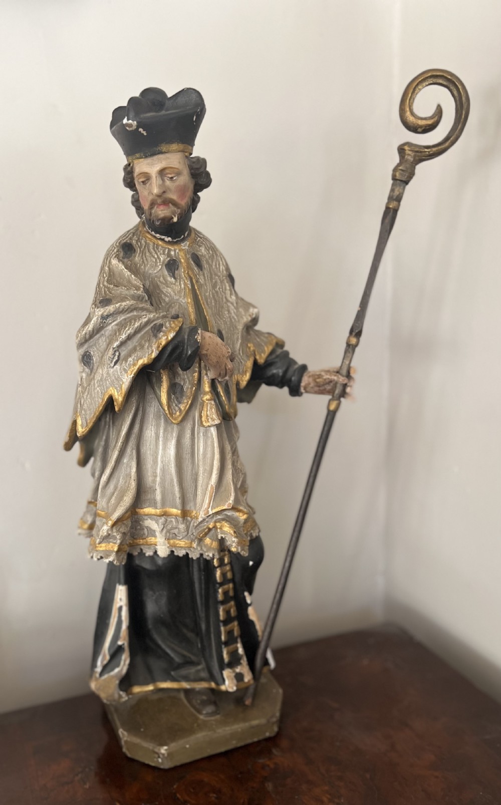 large carved polychrome figure of st nepomuk german c18th