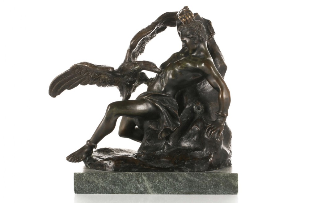 bronze of prometheus bound to a rock