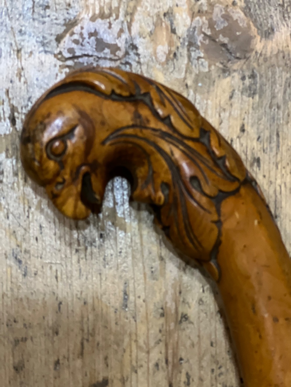 c19th carved eagles head walking stick