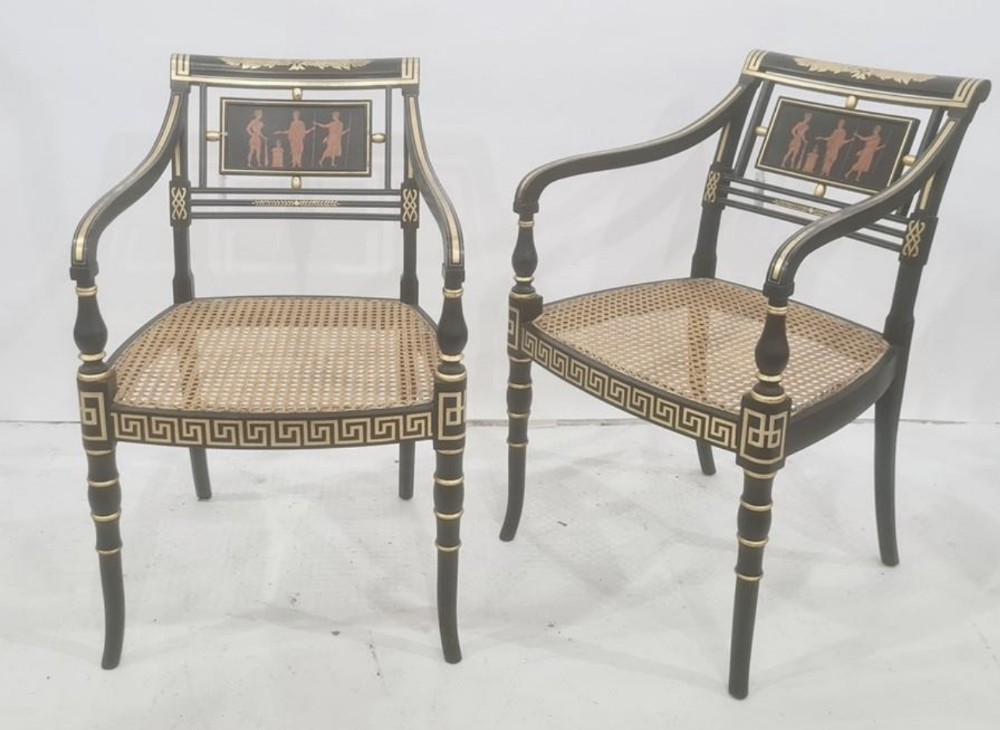 pair of regency painted ebonised armchairs