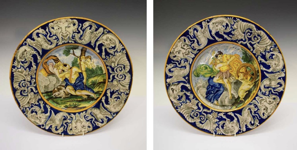pair of large maiolica chargers