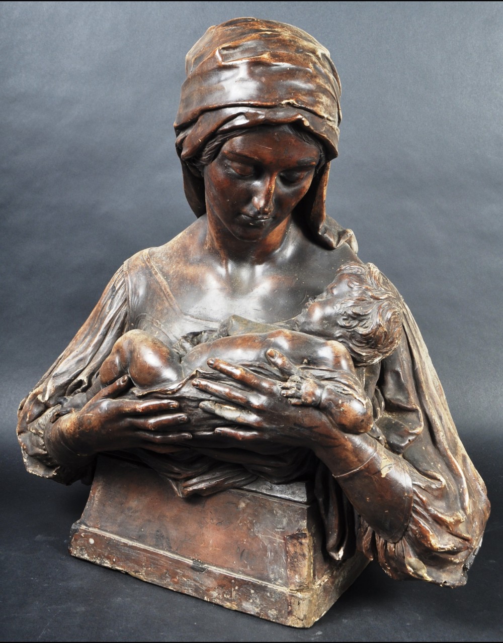 c19th plaster bust of madonna and child