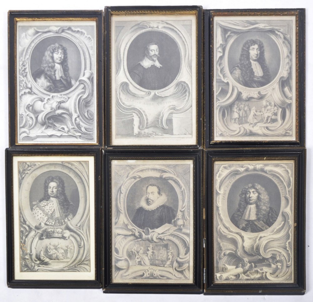 six c18th engravings of royalty and dignatories