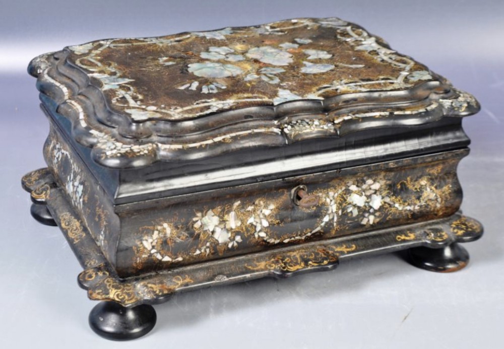 c19th papiermch sewing box