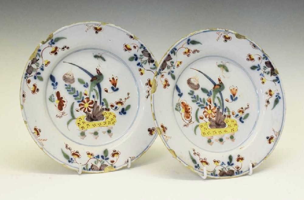 pair of english delft plates c1760