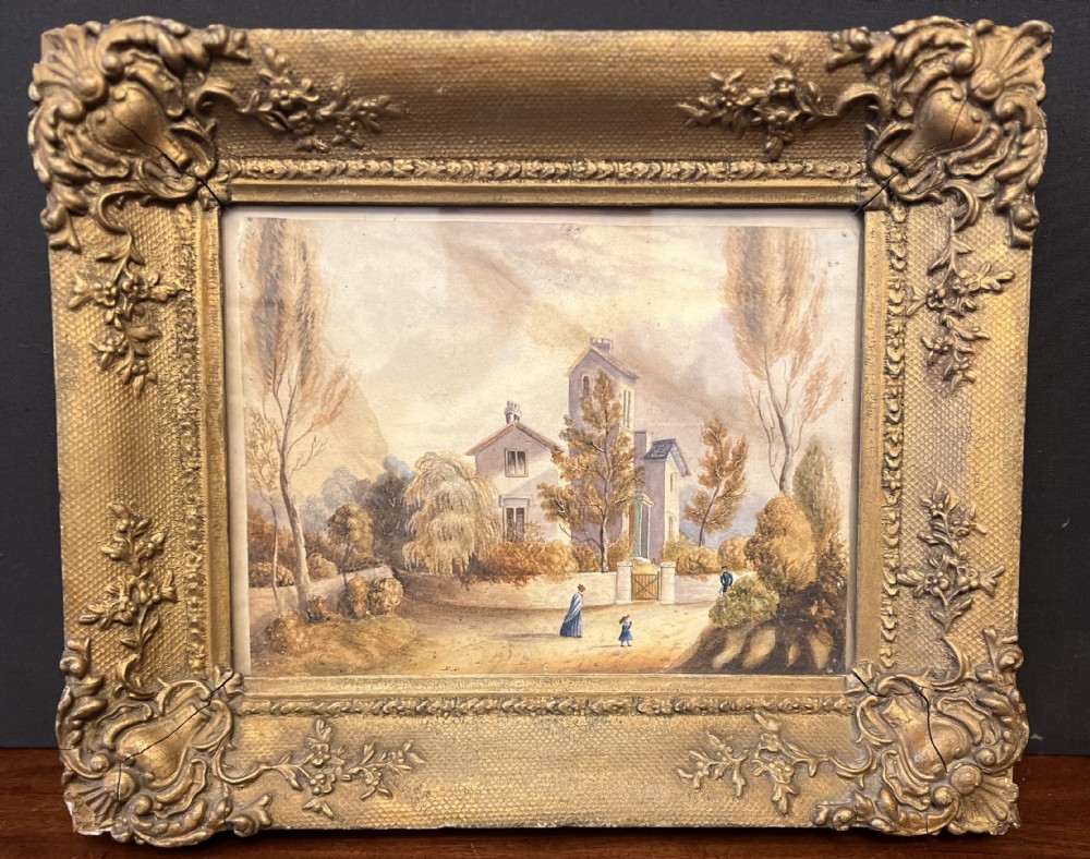 c19th watercolour of an italian villa in a gilt swept frame