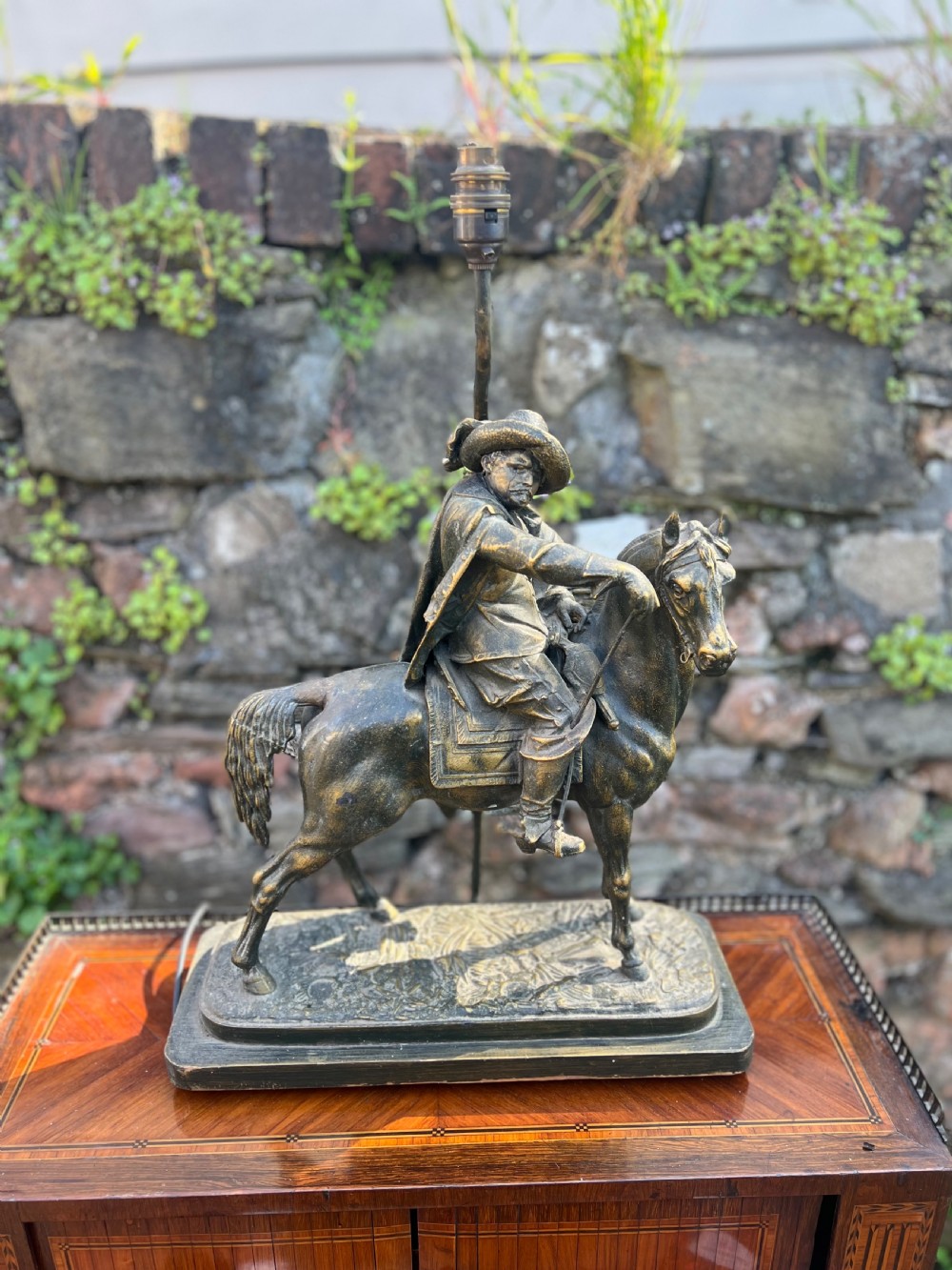 edwardian spelter table lamp modelled of sancho panza on horseback