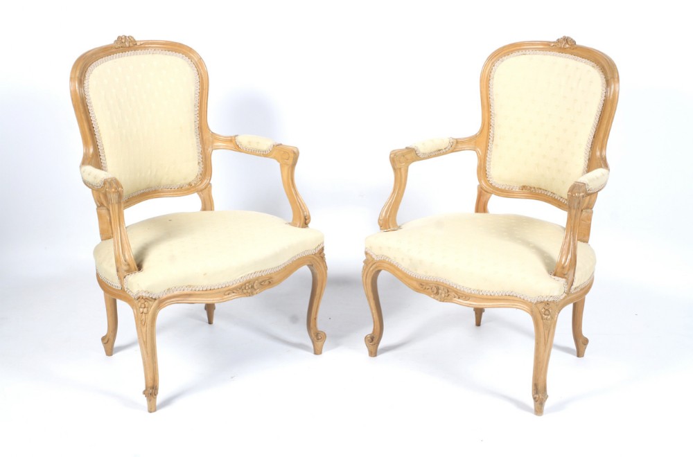 pair of upholstered fautiels or armchairs