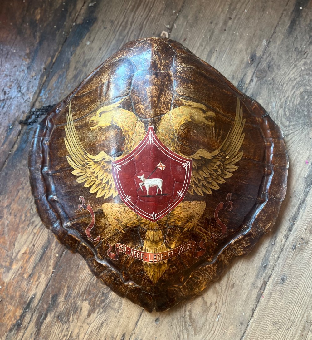 antique turtleshell with crest of perth scotland painted on it
