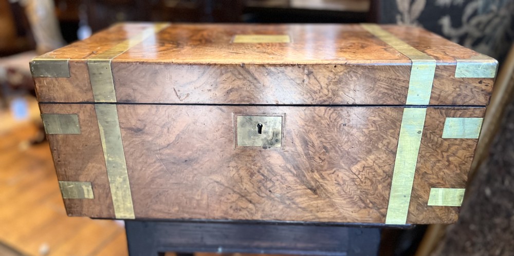 c19th large burr walnut veneered writing slope