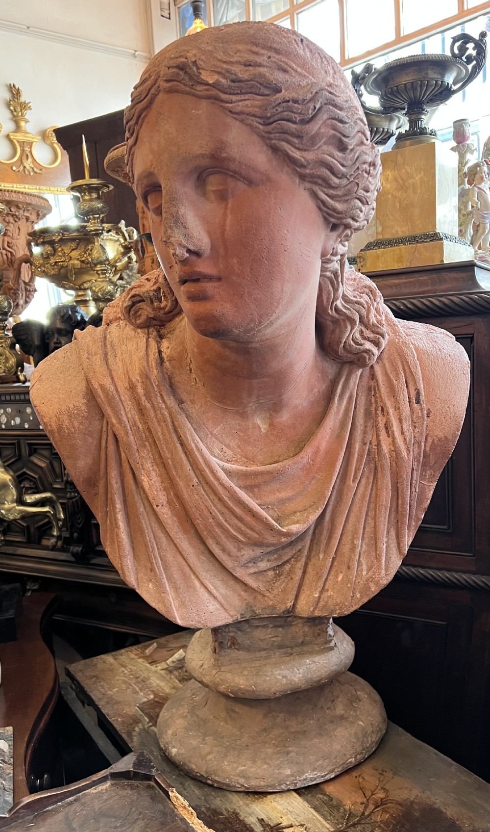 c19th country house terracotta oversized large bust of niobe