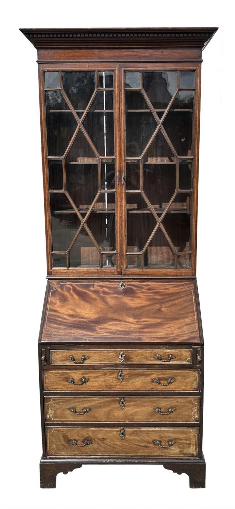 c19th inlaid mahogany small bureau bookcase