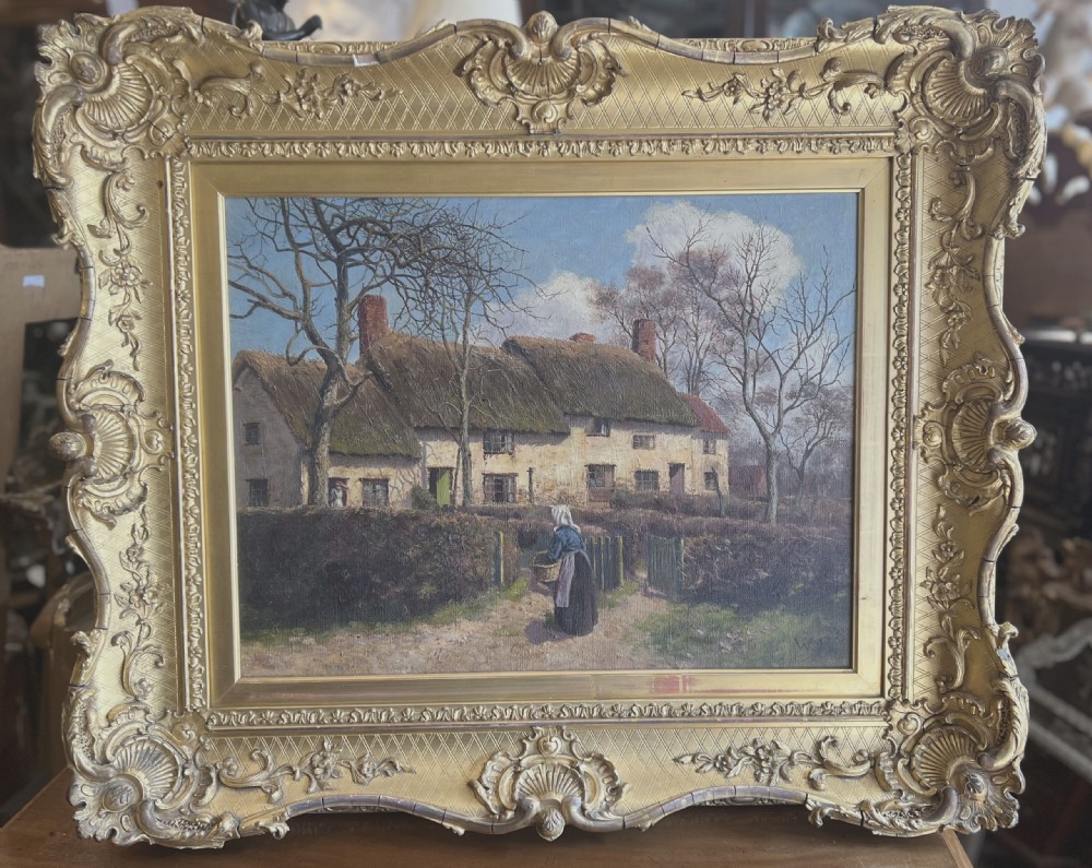 oil painting of norfolk cottages by walter roche 18471921