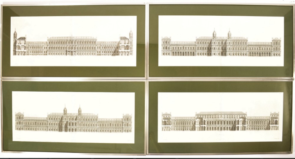 set of four c18th engravings of the designs for the palace of westminster by inigo jones 15731652