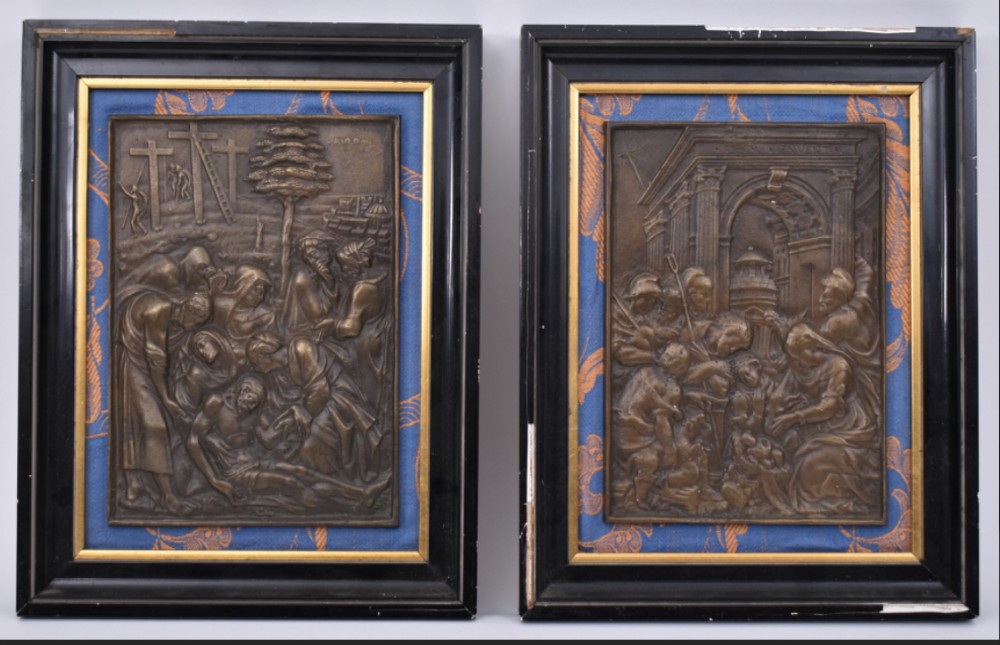c18th bronze plaques of the death of christ and the removal of christ from the cross after gian federigo bonzagna