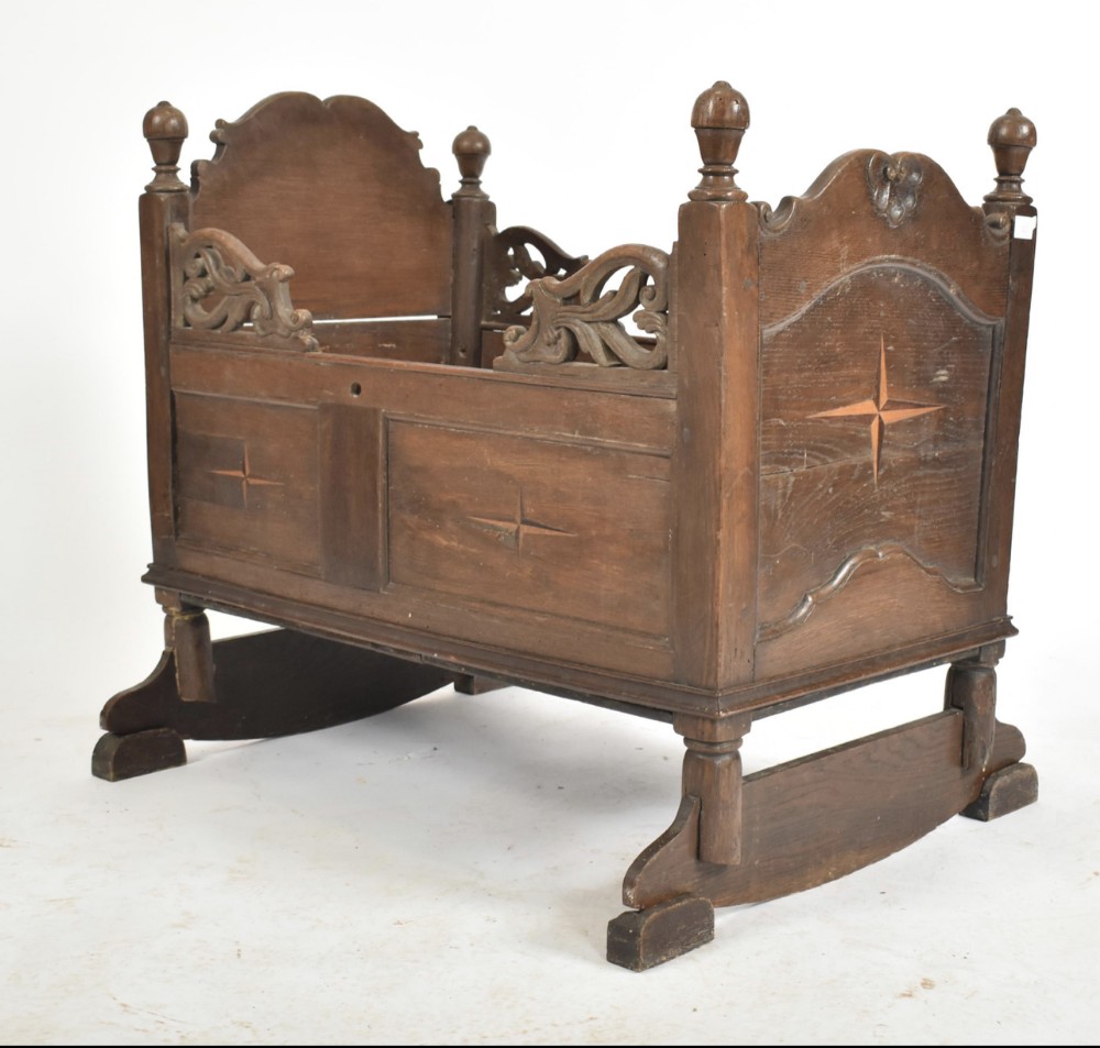 c17th chestnut carved crib