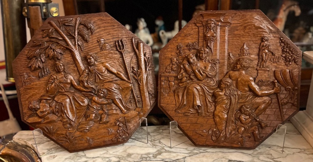 c18th pair of carved plaques of classical scenes