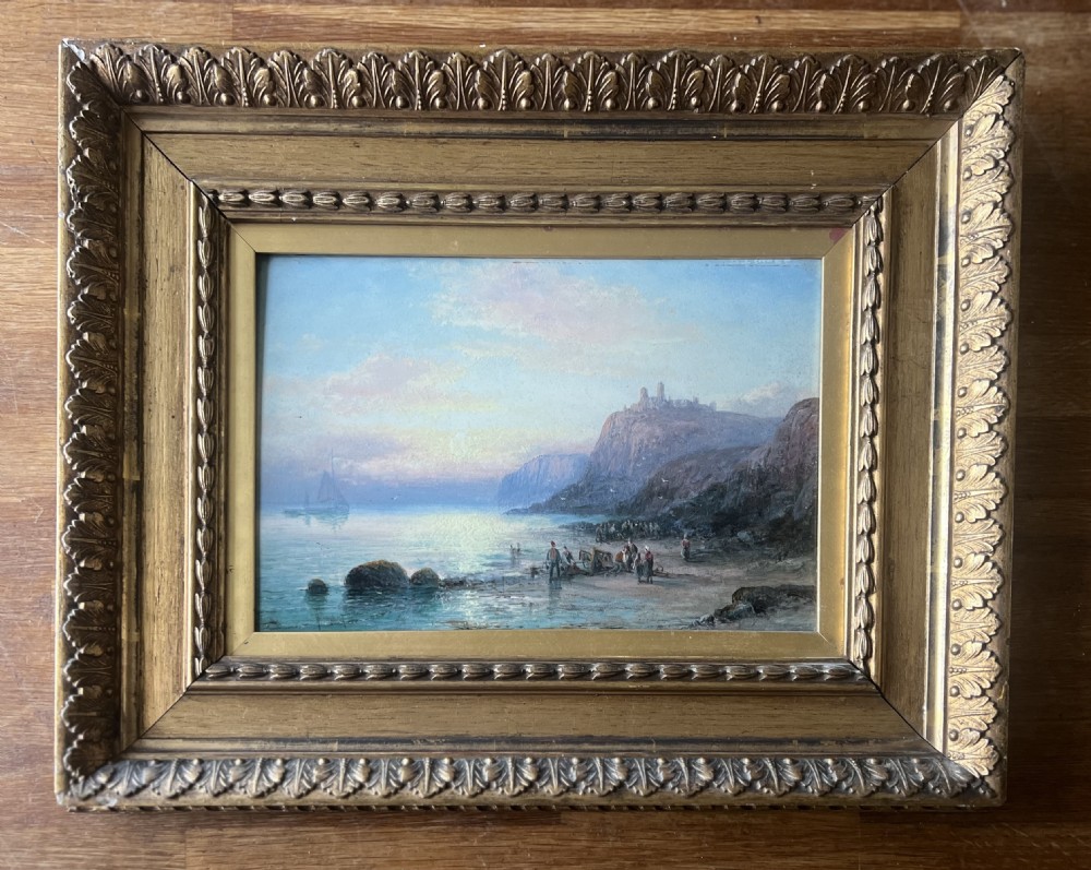 c19th oil painting on board by william thornely of tantallon castle