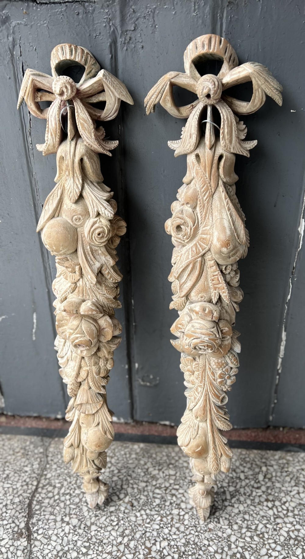 c19th pair of limed appliqus