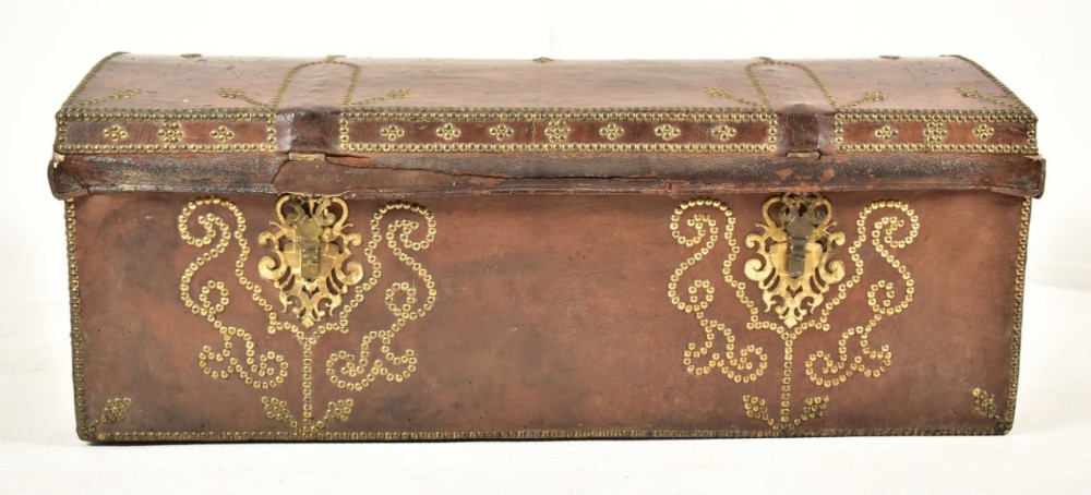 c18th european leather and studded dome top trunk