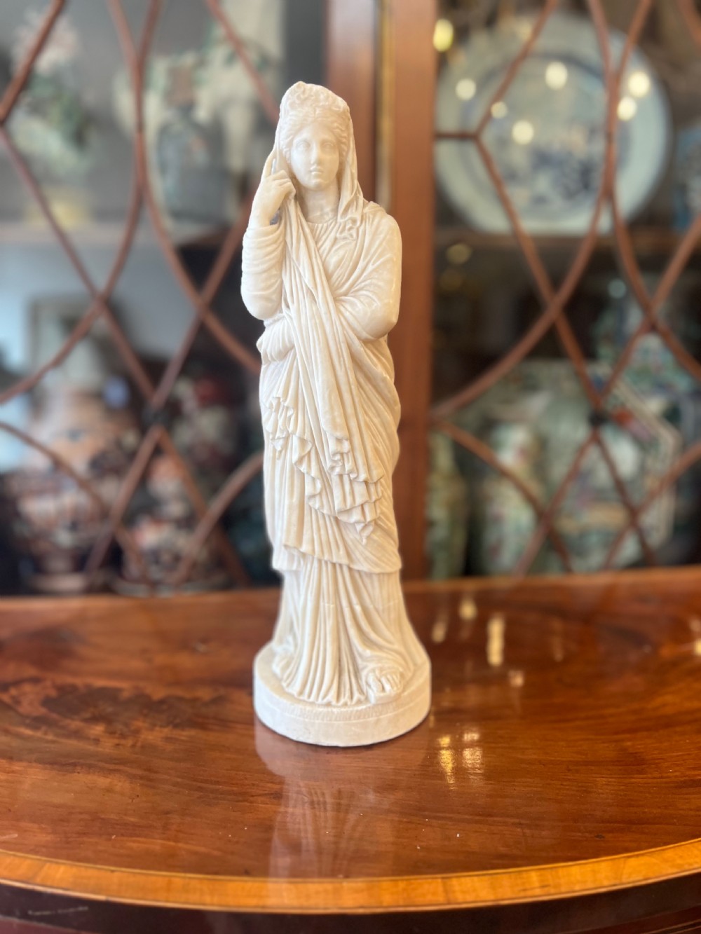 c19th carved alabaster sculpture of pudicitia