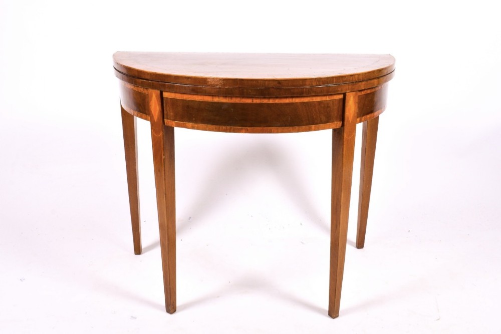 c18th demi lune card table mahogany and inlaid with satinwood and rosewood